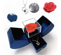 CozyHomeWare Preserved Flower Eternal Red Rose Gift Box With I Love You Fashion Necklace For Women Girlfriend Wife, Mother's Day, Birthday, Anniversary, Wedding- Dark Blue