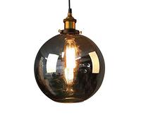 Cozyle Glass Pendant Light Vintage Industrial Metal Glass Ball Round Shade Loft Pendant Lamp Retro Ceiling Light for Home Office Bedroom Coffee Shop Smoke Gray