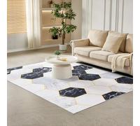 CozyLiving Modern Abstract Low-Pile Rug - Non-Slip & Machine Washable Floor Carpet for Living Room, Bedroom & Hallway - Neutral Short Shag Design (Silky HEXAGON Black 200 × 280 cm)