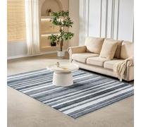 CozyLiving Modern Abstract Low-Pile Rug - Non-Slip & Machine Washable Floor Carpet for Living Room, Bedroom & Hallway - Neutral Short Shag Design (Silky STRIPPED Grey 160 × 230 cm)