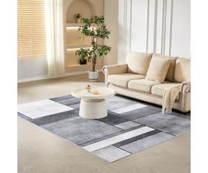 CozyLiving Modern Abstract Low-Pile Rug - Non-Slip & Machine Washable Floor Carpet for Living Room, Bedroom & Hallway - Neutral Short Shag Design (Silky MOSAIC Grey 140 × 200 cm)