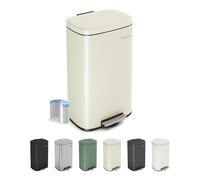 CozyLiving Pedal Kitchen Bin with Soft Close Lid, Step-On Trash Can with Inner Bucket, Durable Steel Body, Hands-Free Waste Disposal, Beige/ 30L