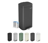 CozyLiving Pedal Kitchen Bin with Soft Close Lid, Step-On Trash Can with Inner Bucket, Durable Steel Body, Hands-Free Waste Disposal, Dark Grey/ 50L