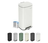CozyLiving Pedal Kitchen Bin with Soft Close Lid, Step-On Trash Can with Inner Bucket, Durable Steel Body, Hands-Free Waste Disposal, White/ 50L