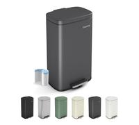 CozyLiving Pedal Kitchen Bin with Soft Close Lid, Step-On Trash Can with Inner Bucket, Durable Steel Body, Hands-Free Waste Disposal, Dark Grey/ 30L
