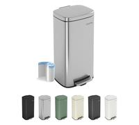 CozyLiving Pedal Kitchen Bin with Soft Close Lid, Step-On Trash Can with Inner Bucket, Durable Steel Body, Hands-Free Waste Disposal, SS Matte/ 50L
