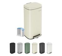 CozyLiving Pedal Kitchen Bin with Soft Close Lid, Step-On Trash Can with Inner Bucket, Durable Steel Body, Hands-Free Waste Disposal, Beige/ 50L