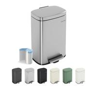 CozyLiving Pedal Kitchen Bin with Soft Close Lid, Step-On Trash Can with Inner Bucket, Durable Steel Body, Hands-Free Waste Disposal, SS Matte/ 12L