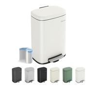 CozyLiving Pedal Kitchen Bin with Soft Close Lid, Step-On Trash Can with Inner Bucket, Durable Steel Body, Hands-Free Waste Disposal, White/ 12L