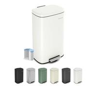 CozyLiving Pedal Kitchen Bin with Soft Close Lid, Step-On Trash Can with Inner Bucket, Durable Steel Body, Hands-Free Waste Disposal, White/ 30L