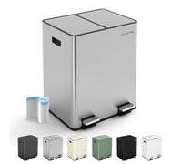 CozyLiving Premium Stainless Steel Dual Compartment Pedal Bin - Silent Soft-Close Lid & Wide Opening - Recycling & Waste Kitchen Trash Can with Liners (SS Matte, 15L+15L)