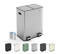 CozyLiving Premium Stainless Steel Dual Compartment Pedal Bin - Silent Soft-Close Lid & Wide Opening - Recycling & Waste Kitchen Trash Can with Liners (SS Matte, 30L+30L)