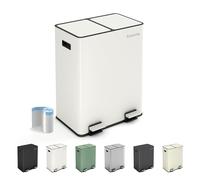 CozyLiving Premium Stainless Steel Dual Compartment Pedal Bin - Silent Soft-Close Lid & Wide Opening - Recycling & Waste Kitchen Trash Can with Liners (White, 30L+30L)