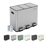 CozyLiving Premium Stainless Steel Dual Compartment Pedal Bin - Silent Soft-Close Lid & Wide Opening - Recycling & Waste Kitchen Trash Can with Liners (SS Matte, 15L+15L+15L)