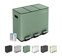 CozyLiving Premium Stainless Steel Dual Compartment Pedal Bin - Silent Soft-Close Lid & Wide Opening - Recycling & Waste Kitchen Trash Can with Liners (Green, 15L+15L+15L)