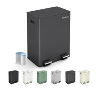 CozyLiving Premium Stainless Steel Dual Compartment Pedal Bin - Silent Soft-Close Lid & Wide Opening - Recycling & Waste Kitchen Trash Can with Liners (Dark Grey, 30L+30L)