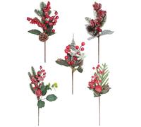 Cozylkx 5 Pack Christmas Pinecone Berry Picks, Artificial Needles Stems Holly Berries Pinecones Assorted Floral Picks for Xmas Flower Arrangements DIY Wreath Garland Gift Wrapping