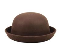 Cozylkx Kids Round Derby Hats Girls Boys Roll up Brim Panama Bucket Hat Wool Felt Elegant Round Bowler Hats, Head Circumference 54cm (Coffee)