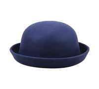 Cozylkx Kids Round Derby Hats Girls Boys Roll up Brim Panama Bucket Hat Wool Felt Elegant Round Bowler Hats, Head Circumference 54cm (Navy)
