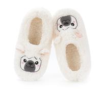 Cozylook Cute Animal House Slippers - Fuzzy Warm Bedroom Slipper Socks Non-Slip Grippers with Funny Face Designs, Fun Christmas Gifts Unique, Ivory Llama, 9-10