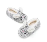 Cozylook Cute Animal House Slippers - Fuzzy Warm Bedroom Slipper Socks Non-Slip Grippers with Funny Face Designs, Fun Christmas Gifts Unique, Grey Bunny, 11-12