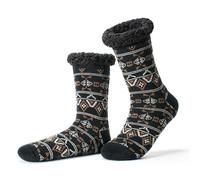 Cozylook Men's Fuzzy Slipper Socks - Non-Slip Grips, Thermal Winter Socks, Plush Sherpa Lined, Gifts & Stocking Stuffers, Brown/Black, 11-14