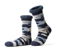Cozylook Men's Fuzzy Slipper Socks - Non-Slip Grips, Thermal Winter Socks, Plush Sherpa Lined, Gifts & Stocking Stuffers, Navy, 10.5-14 UK