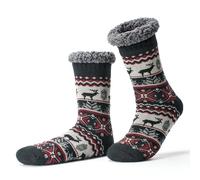 Cozylook Men's Fuzzy Slipper Socks - Non-Slip Grips, Thermal Winter Socks, Plush Sherpa Lined, Gifts & Stocking Stuffers, Black/Gray, 7-10