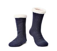 Cozylook Women's Fuzzy Slipper Socks with Non-Slip Grippers, Cozy Fluffy Sherpa Lined, Cute Christmas Gifts, Cozy Navy, Large-X-Large
