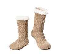 Cozylook Women's Fuzzy Slipper Socks with Non-Slip Grippers, Cozy Fluffy Sherpa Lined, Cute Christmas Gifts, Cozy Taupe, S-M