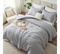 CozyLux King Size Comforter Set - 3 Pieces Grey Soft Luxury Cationic Dyeing Bedding Comforter for All Season, Gray Breathable Lightweight Fluffy Bed Set with 1 Comforter and 2 Pillow Shams