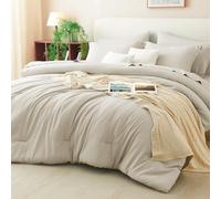 CozyLux King Size Comforter Set Beige, 7 Pieces Bed in a Bag