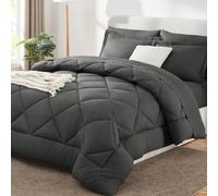CozyLux King Bed in a Bag 7-Piece Comforter Set with Comforter, Pillow Shams, Flat Sheet, Fitted Sheet and Pillowcases - Dark Grey All Season Bedding