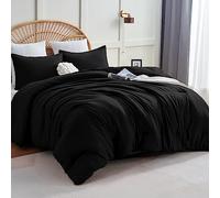 CozyLux Queen Comforter Set Black, 3 Pieces Solid Comforters Queen Size Breathable Quilted Bedding Sets, Luxury Soft Microfiber Down Alternative Comforter for All Season (1 Comforter & 2 Pillowcases)
