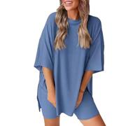 Cozymama Two Piece Set, Cozy Mama Two Piece Set Maternity Summer Matching Short Sets Womens 2 Pieces Lounge Outfits (Blue,L)