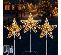 Cozymeow Christmas Decorations Outdoor 3x75 LED Solar Christmas Star Lights Outdoor 8 Modes Solar Garden Lights, IP65 Waterproof Path Finder Light for Garden Xmas Pathway Outside Decorations