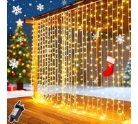 Cozymeow Curtain Lights 3mx3m 300 LED Plug in Curtain Fairy Lights with Timer, 8 Modes Waterproof Connectable Hanging Fairy Light for Christmas Window Wall Bedroom Xmas Indoor Outdoor Decoration