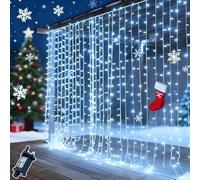Cozymeow Curtain Lights 3mx3m 300 LED Plug in Curtain Fairy Lights with Timer, 8 Modes Waterproof Connectable Hanging Fairy Light for Christmas Window Wall Bedroom Xmas Indoor Outdoor - Cool White
