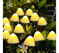 Cozymeow Solar Garden Decor 5M 20 LED Mushroom Solar Lights Outdoor Garden, 2 Lighting Modes Mushroom Lights, Waterproof Fairy Ornaments for Pathway Yard Lawn Landscape Decoration - Warm White