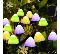 Cozymeow Solar Garden Decor 5M 20 LED Mushroom Solar Lights Outdoor Garden, 2 Lighting Modes Mushroom Lights, Waterproof Fairy Ornaments for Pathway Yard Lawn Landscape Decoration - Multicolour