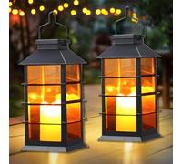 Cozymeow Solar Lanterns for The Garden 2 Pack Waterproof Garden Lanterns with Flickering Candle, Auto On/Off Hanging Solar Lights for Patio Table Yard Balcony Pathway Backyard Porch Tree Decoration