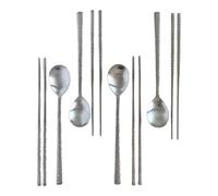 cozymomdeco Korean Made Silver Glossy Hammered Stainless Steel Korean Spoon & Chopstick Set