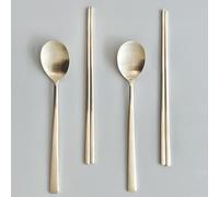 cozymomdeco Korean Made Traditional Utensil Chopstick Set Flatware Champagne Gold Stainless Steel Spoon & Chopsticks 2SET Comfortable Grip