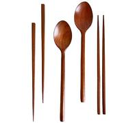 cozymomdeco Korean Made Wooden Chopsticks & Spoon Utensil Flatware Jujube Tree Natural Resin Lacquer Ramen Sushi Reusable Japanese Chinese Chop Sticks 2SET