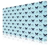 CozyNestCY Beautiful Blue Butterfly Bow Office Desk Mat 27.6'‘ x 13.8’' Desktop Mat PU Leather Large Mouse Pad Blue Mousepad Non-Slip Table Mat for Girls, Women, Home, Work, Computer, and Gaming