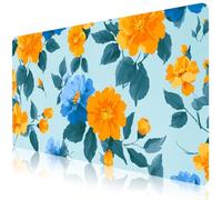 CozyNestCY Beautiful Flowers Office Desk Mat 31.5'‘ x 15.7’' Desktop Mat PU Leather Large Mouse Pad Blue Mousepad Non-Slip Table Mat for Girls, Women, Home, Work, Computer, and Gaming