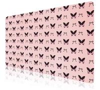 CozyNestCY Beautiful Pink Butterfly Bow Office Desk Mat 31.5'‘ x 15.7’' Desktop Mat PU Leather Large Mouse Pad Pink Mousepad Non-Slip Table Mat for Girls, Women, Home, Work, Computer, and Gaming