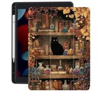 CozyNestCY Black Cat Magic Case for 10.9 Inch Ipad 10Th Retro Anime Print Cover for Ipad Artistic Pattern Shell with Clear Transparent Back Auto Sleep/Wake Shockproof with Pencil Holder(Girls Women)