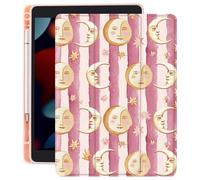 CozyNestCY Case for 10.9 Inch Ipad 10Th Pink Cute Sun&Moon Cover for Ipad Aesthetic Shell Clear Transparent Back Kawaii Cartoon Girl Print Case Auto Sleep/Wake Shockproof Pencil Holder(Girl Women)
