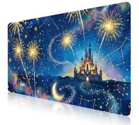 CozyNestCY Castle Fireworks Office Desk Mat 31.5'‘ x 15.7’' Desktop Mat PU Leather Large Mouse Pad Black Mousepad Non-Slip Table Mat for Girls, Women, Home, Work, Computer, and Gaming